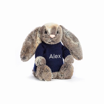 Jellycat Bashful Cottontail Bunny with Navy Jumper Australia | 875926QJW